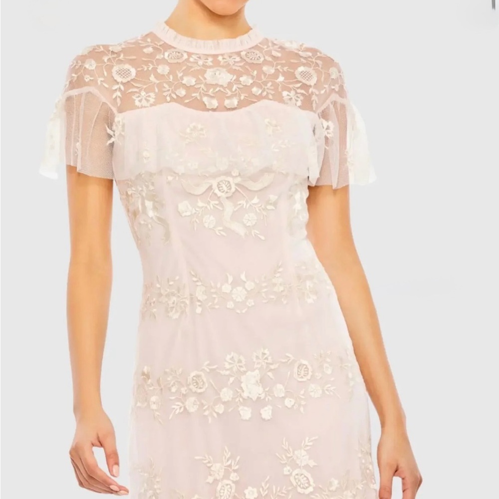 Mac Duggal Pink High Neck Mesh Tier Embroidered Dress - Picture 3 of 13